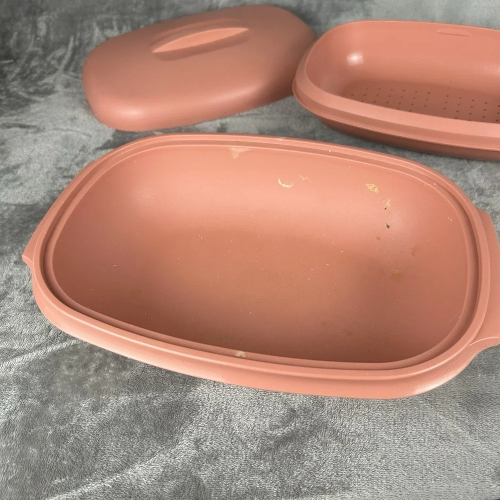 Tupperware Microwave Steamer Set 1273-5 Pink 6 Cup 1.4L 3 Piece Vintage USA